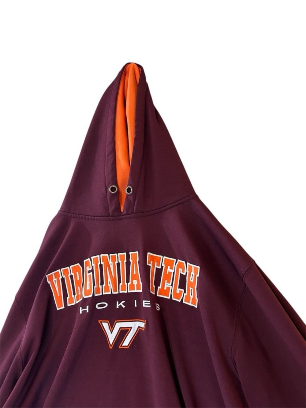 Virginia Tech Hokies Hoodie Sz Large Maroon Orange White VT Pullover Sweatshirt - Picture 3 of 5
